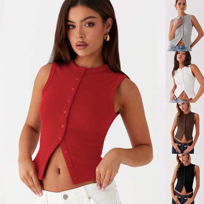 Tank Top Ribbed - Top Cropped Canelado com Botões Y2K,