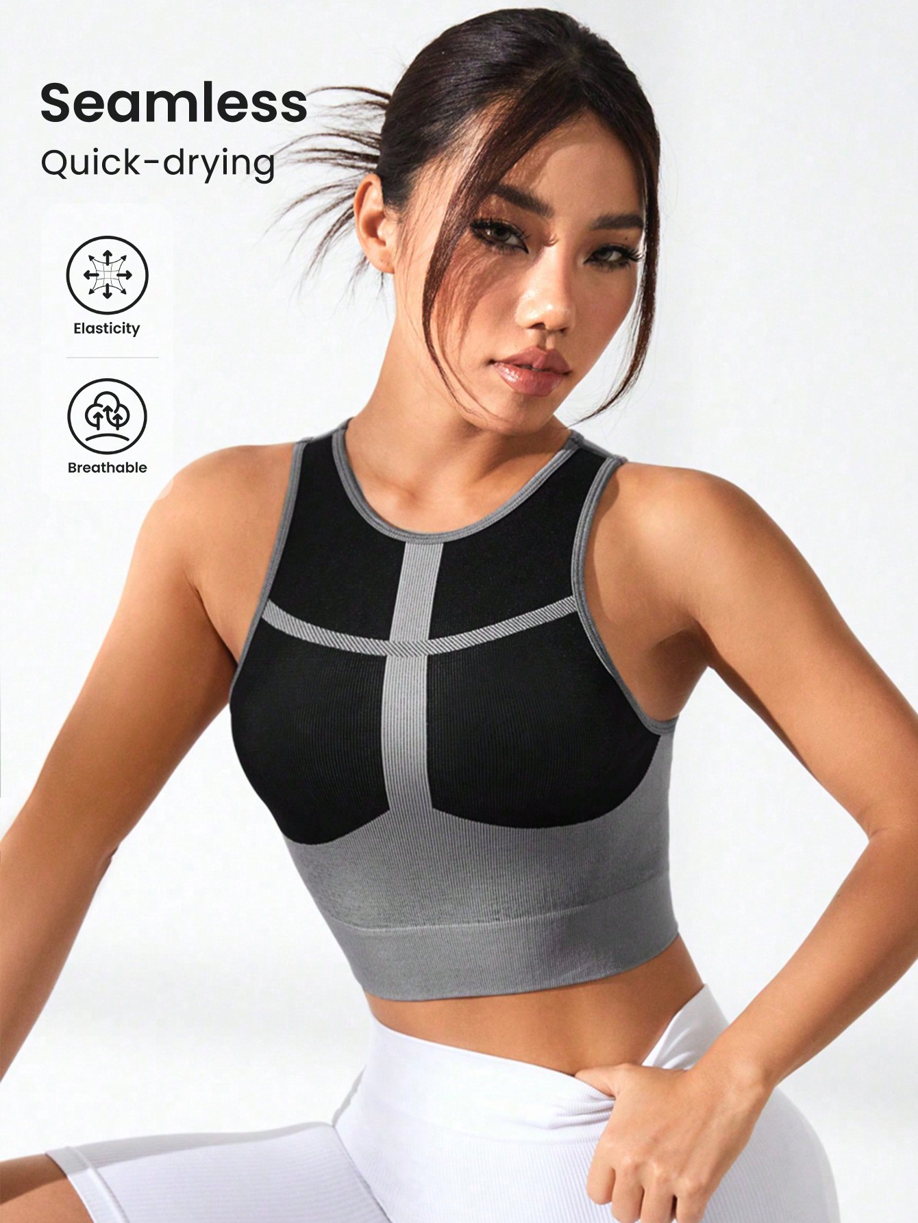 Tank Top Ribbed - Top Cropped Feminino Color Block com
