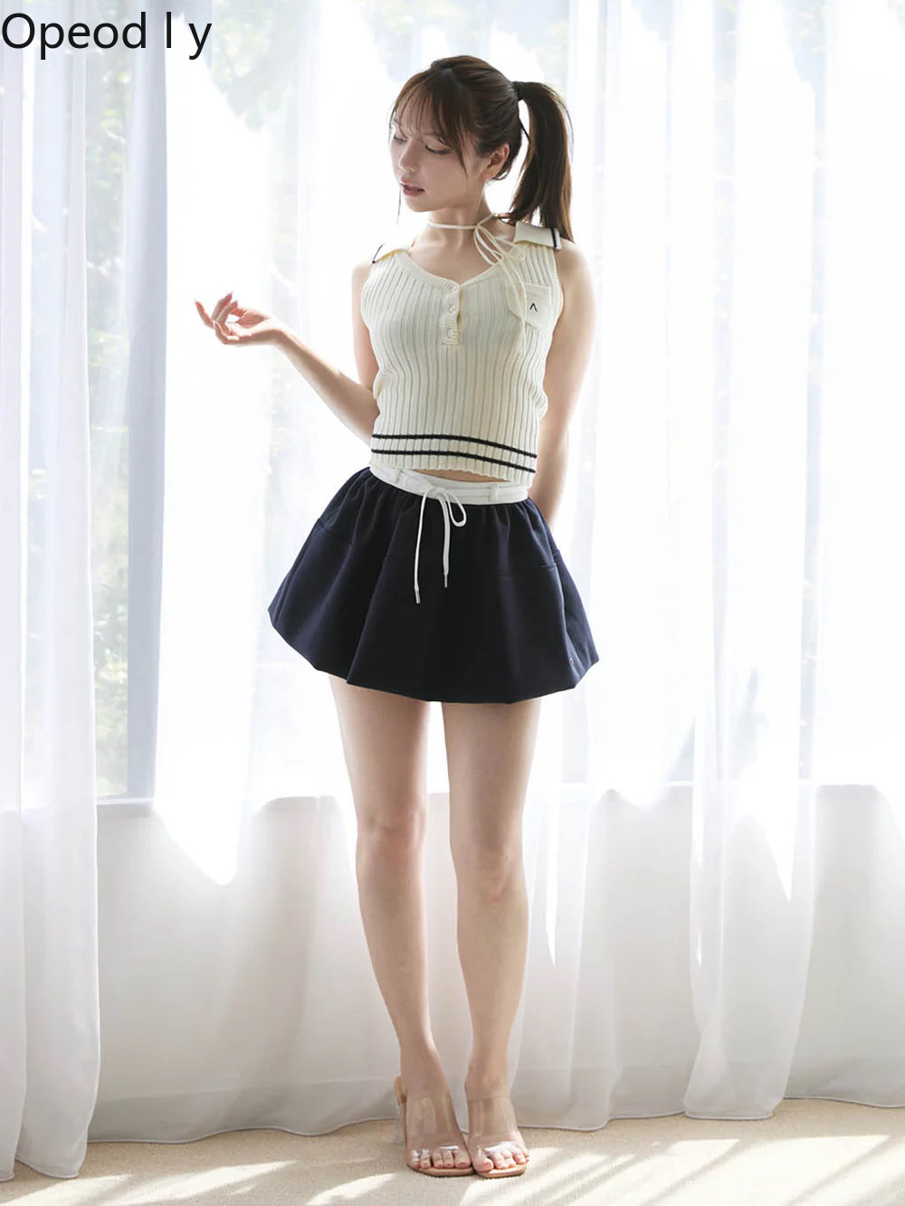 Suspender Tank Top - Colete de Tricô Feminino Japonês com