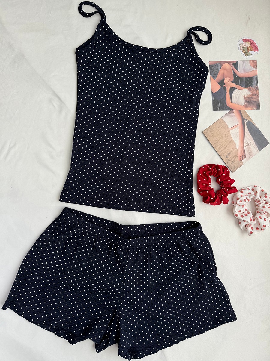 Tank Top Ribbed - Conjunto de Shorts com Listras em