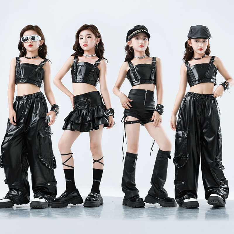 Suspender Tank Top - Criança kpop hip hop roupas preto